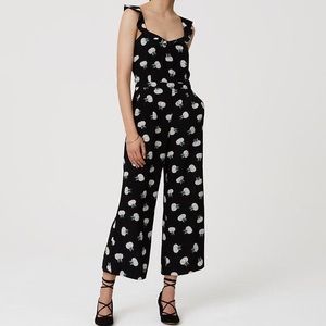 LOFT Black Floral Ruffle Strap Jumpsuit